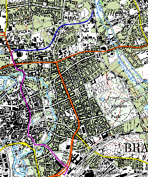 Stadtbahnlinienführung der KBS 115 im Stadtgebiet Braunschweigs